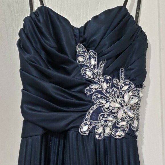 B Darlin Navy Long Prom Bridesmaids Dress 1/2 NWT - Picture 2 of 5